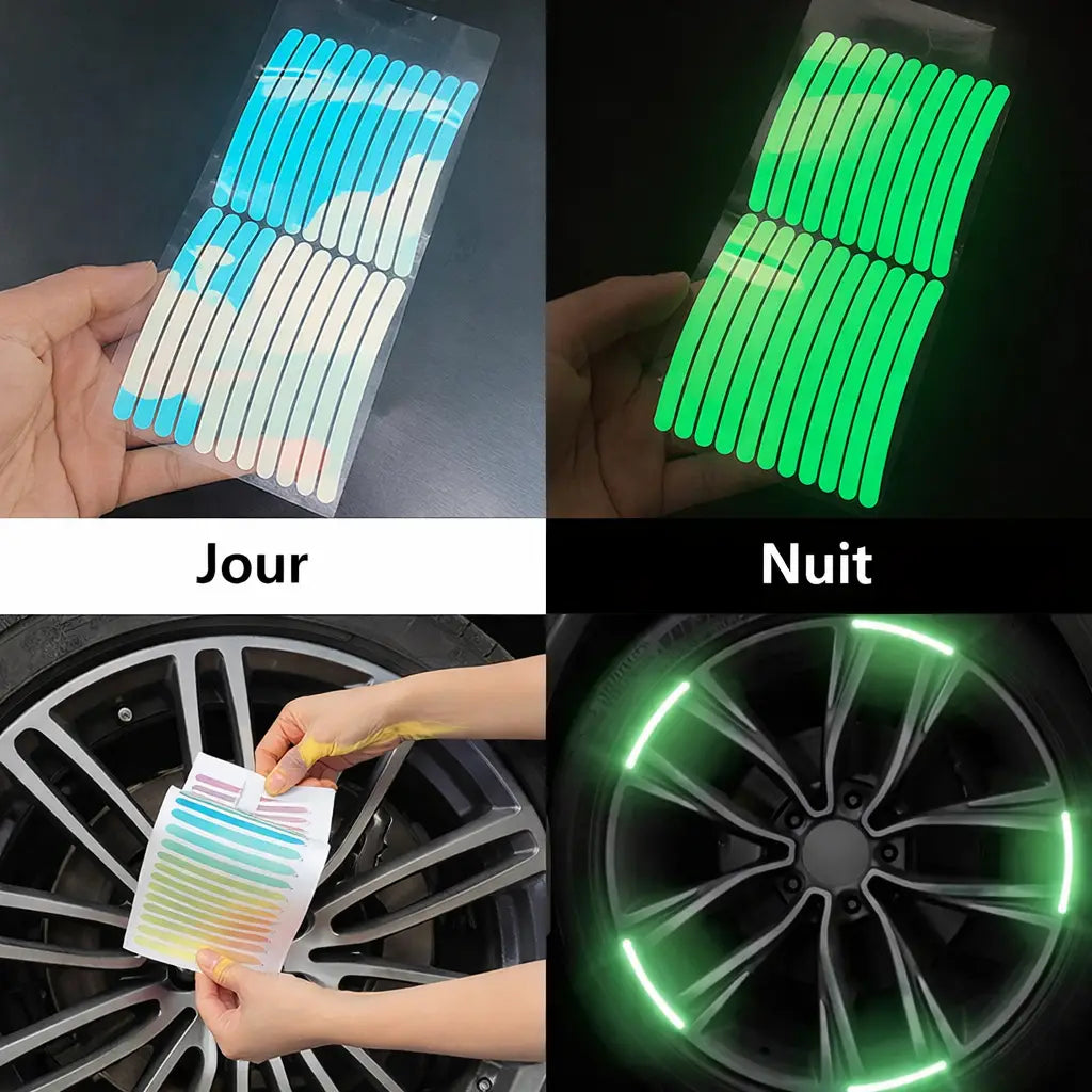 Autocollants de roues réfléchissants et lumineux (20 pièces)